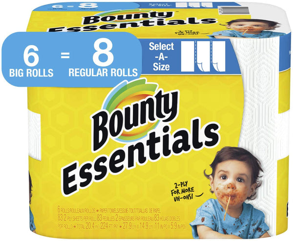 Bounty Essentials Paper Towels, 6 Big Rolls = 8 Regular Rolls